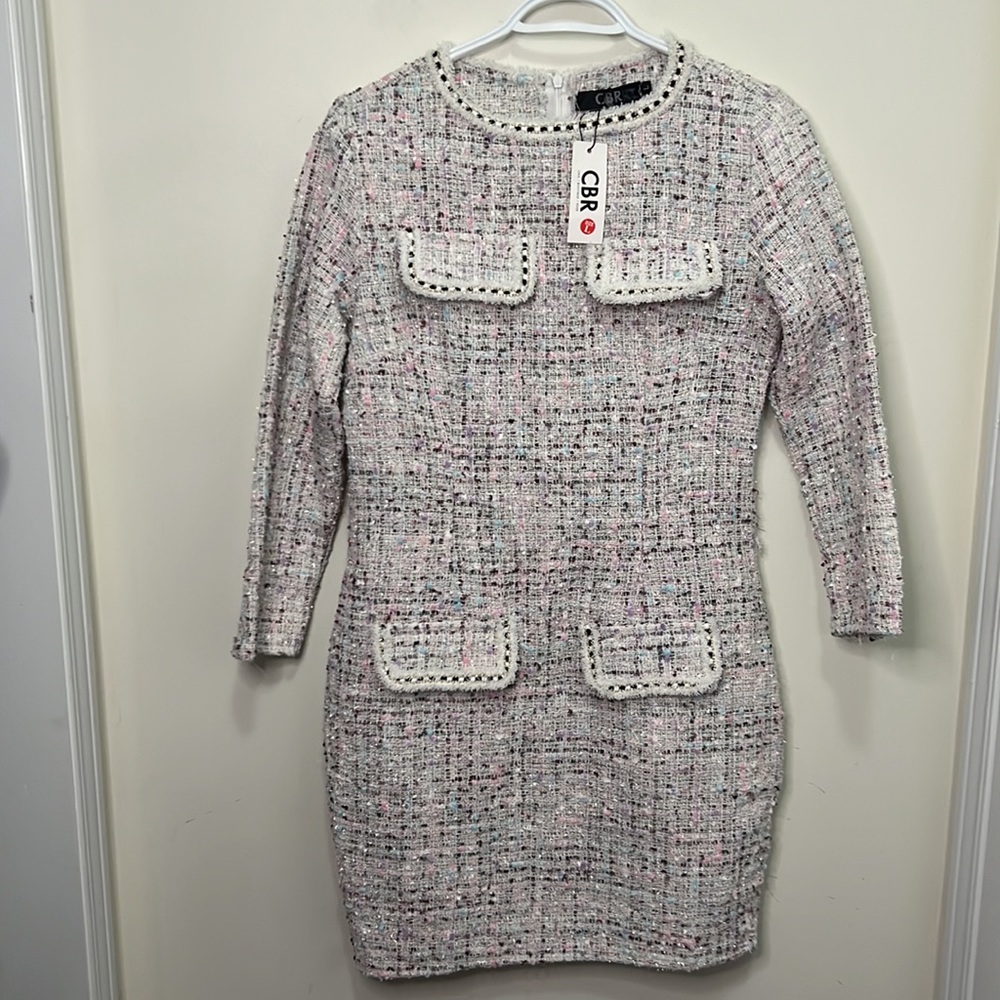 CBR Chic Minimalist Light Tweed Glitter Dress Size Large